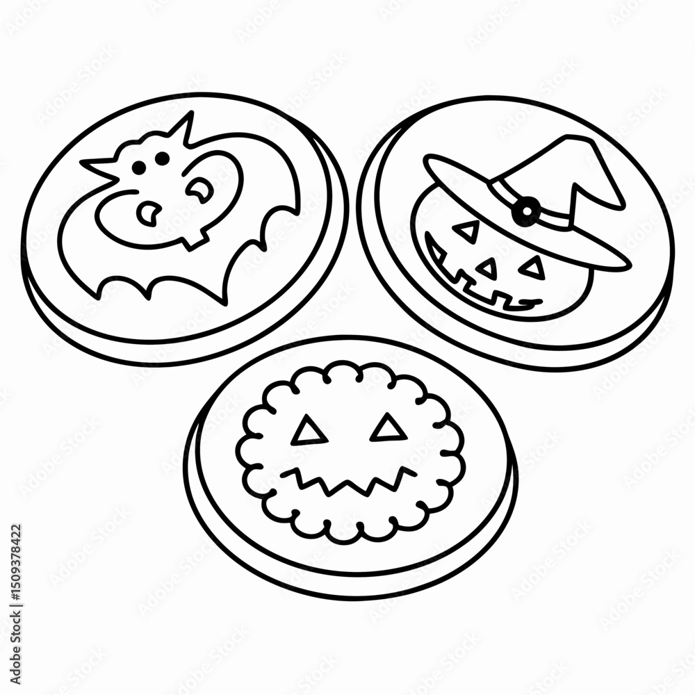 Halloween Cookies line art on white background Halloween Cookies line art on white background