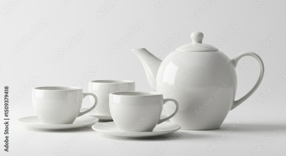 Smooth White Porcelain Tea Set with Soft Shadows Smooth White Porcelain Tea Set with Soft Shadows