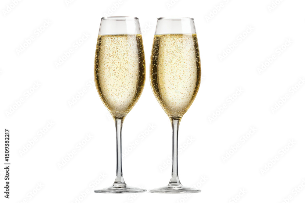 Two sparkling champagne glasses filled with bubbly beverage, cut out Two sparkling champagne glasses filled with bubbly beverage, cut out