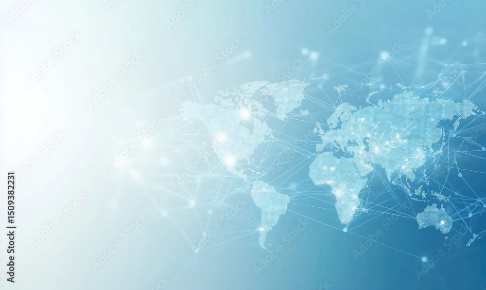 Abstract global network concept with a map of the world and digital connections, on a light blue background The idea for technology, online communication in business, or data transfer Generative AI Abstract global network concept with a map of the world and digital connections, on a light blue background The idea for technology, online communication in business, or data transfer Generative AI