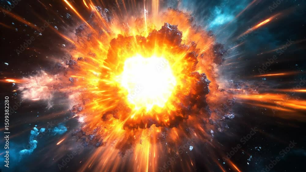 Fiery explosion in outer space with glowing debris