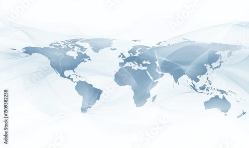 Fototapeta Naklejka Na Ścianę i Meble -  A background with light blue and white colors, featuring an abstract representation of global network connections that connect to various parts of the world Generative AI