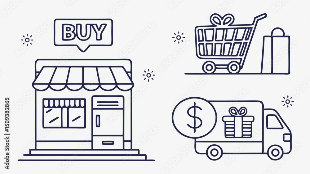 Obraz premium Online Shopping Icons: a set of digital icons visually represent all aspect of online shopping