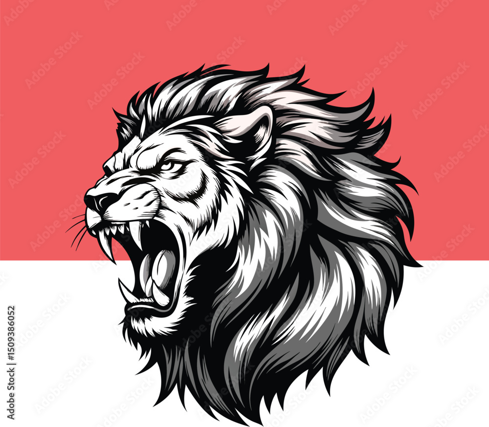 Roaring Lion Illustration – Black and White Digital Art with Intense Detail and Cinematic Lighting Roaring Lion Illustration – Black and White Digital Art with Intense Detail and Cinematic Lighting