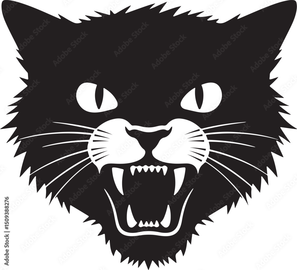 Obraz premium angry cat head vector silhouette - intense eye