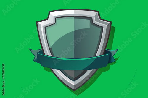 Generated AI A Realistic Metallic Shield Emblem with Green Background