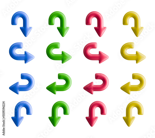 Multicolored turned around arrows vector 3d symbols
