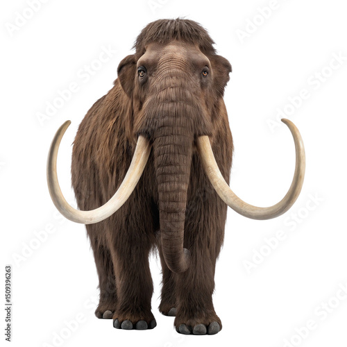 Woolly mammoth, or mammuthus primigenius, a hairy proboscidean from the pleistocene epoch, standing majestically on a transparent background, showcasing its impressive tusks and thick fur