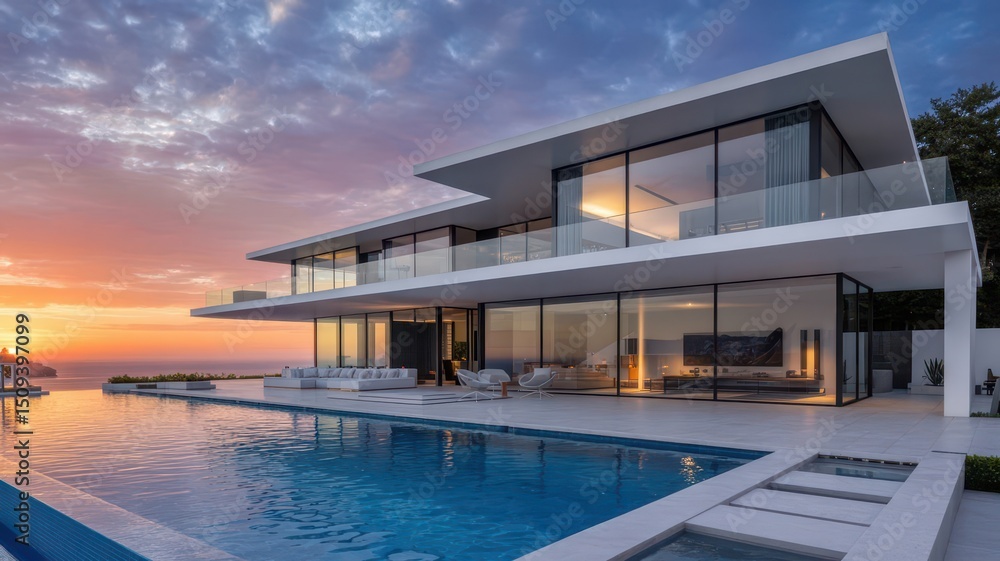 Luxury Modern Villa with Infinity Pool and Ocean View at Sunset Luxury Modern Villa with Infinity Pool and Ocean View at Sunset