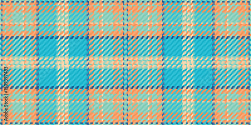 Vibrant teal and peach plaid textile pattern.  Perfect for fashion, home decor, or website backgrounds. This seamless design offers a cheerful, summery feel with a touch of rustic charm.