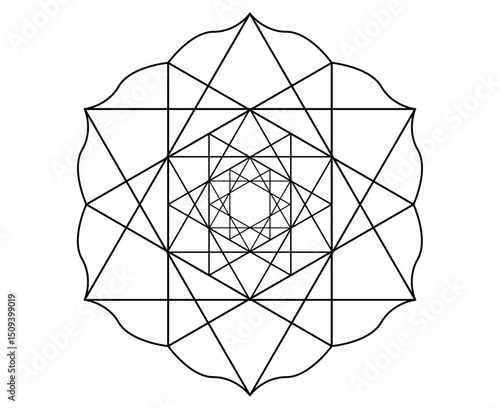 Circle point with connected lines, symmetry mandala. Sacred Geometry white background for tattoo symbol religion icon logo. vector illustration	