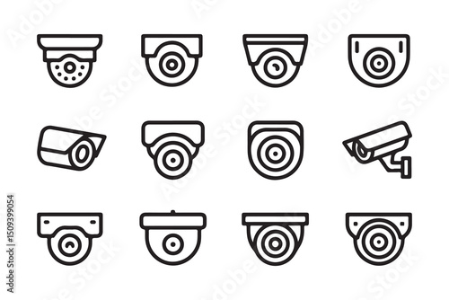 vector CCTV camera icons set