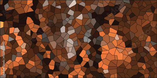 Abstract mosaic pattern featuring warm brown and orange hues with a stained glass style and irregular polygonal shapes.