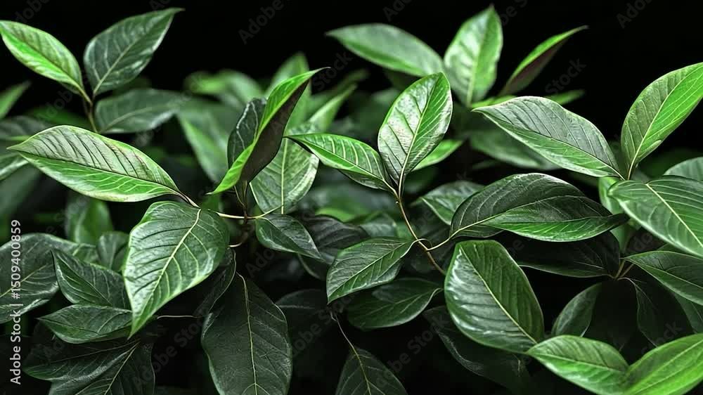 Lush green leaves close-up, dark background, natural detail, for graphic design Lush green leaves close-up, dark background, natural detail, for graphic design