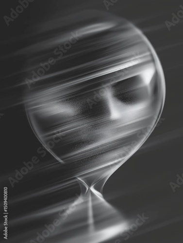 Black and white photograph of a wine glass. the glass is in the center of the image and is slightly tilted to the right.