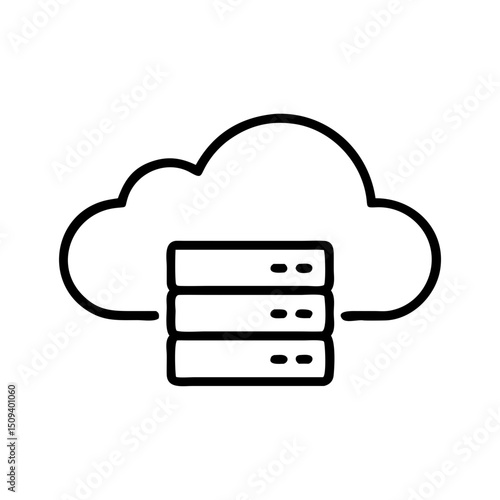 Cloud storage icon with server racks depicted in simple line art  