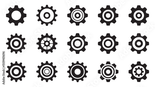 Vector set of mechanical symbols and numbers representing industrial and technological concepts