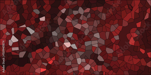 Abstract red mosaic pattern with cell-like shapes and tonal variations in shades of burgundy and crimson for backgrounds