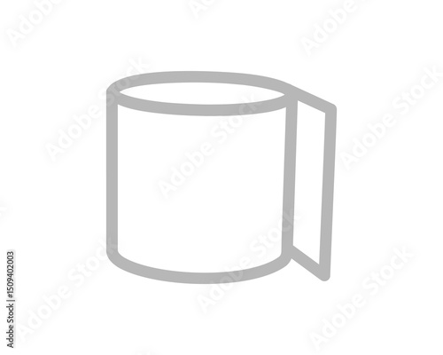 Simple grey line art illustration of a roll of paper, partially unrolled.  Perfect for website icons, app design, or representing concepts like beginnings, progress, or resource depletion.