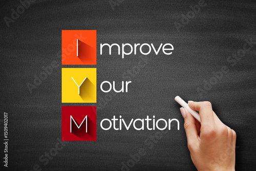 IYM - Improve Your Motivation acronym, concept on blackboard