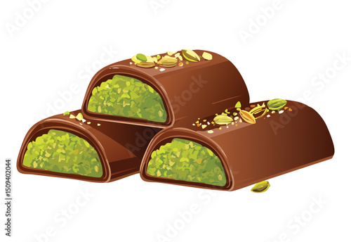 snack of chocolate pistachio nuts - vector illustration