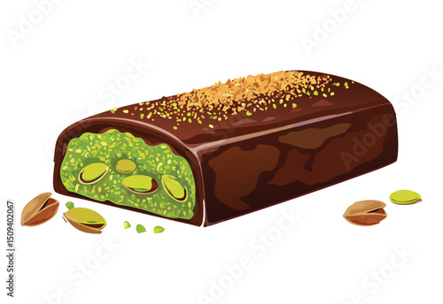 chocolate bar with pistachio cream filling - vector illustration