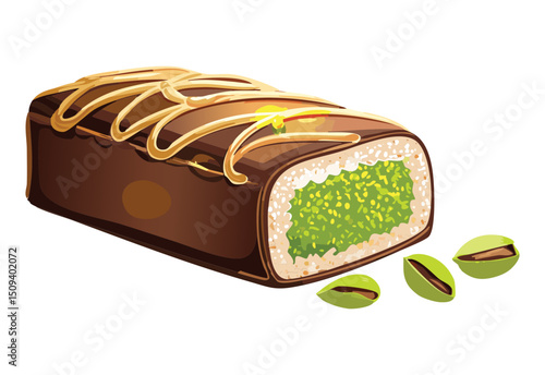 chocolate cake with pistachio nuts - vector illustration