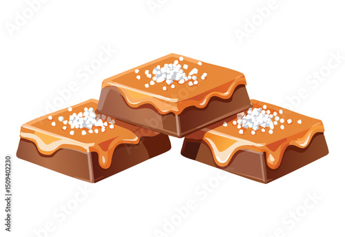 chocolate caramel bites with coconut flakes topping - vector illustration