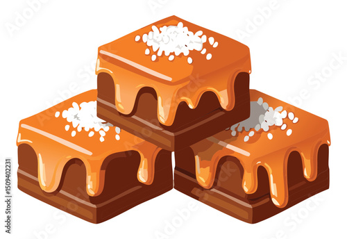 stack of chocolate caramel bites with flakes - vector illustration
