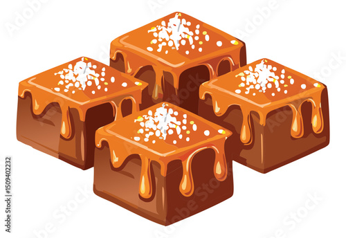 chocolate caramel bites with flakes - vector illustration