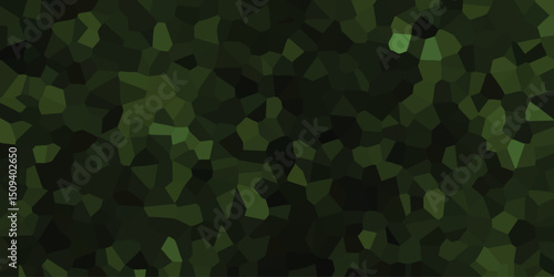 Mosaic of dark green geometric shapes resembling a dense forest canopy creating a textured and organic design
