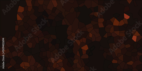 Mosaic surface with warm tones and dark outlines illustrating a complex geological formation or textured material decorative pattern
