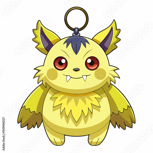 Monster yellow color doll. Popular expensive children's Chinese toy keychain. Isolated vector illustration on white background