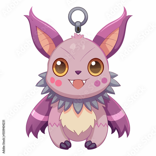 Monster pink color doll. Popular expensive children's Chinese toy keychain. Isolated vector illustration on white background