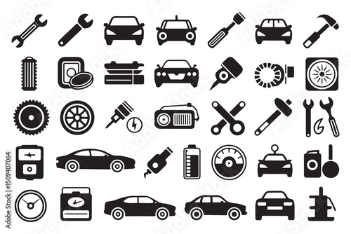 Black car service icons set with various vehicle transport silhouettes