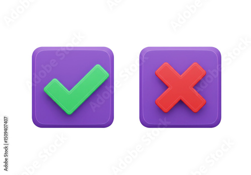 Tick Mark and Cross Icons for Gaming UI – Accept and Cancel Buttons Isolated on Transparent PNG Background – Ideal for Game Menus, Dialog Boxes, Confirmations, and HUD Elements
