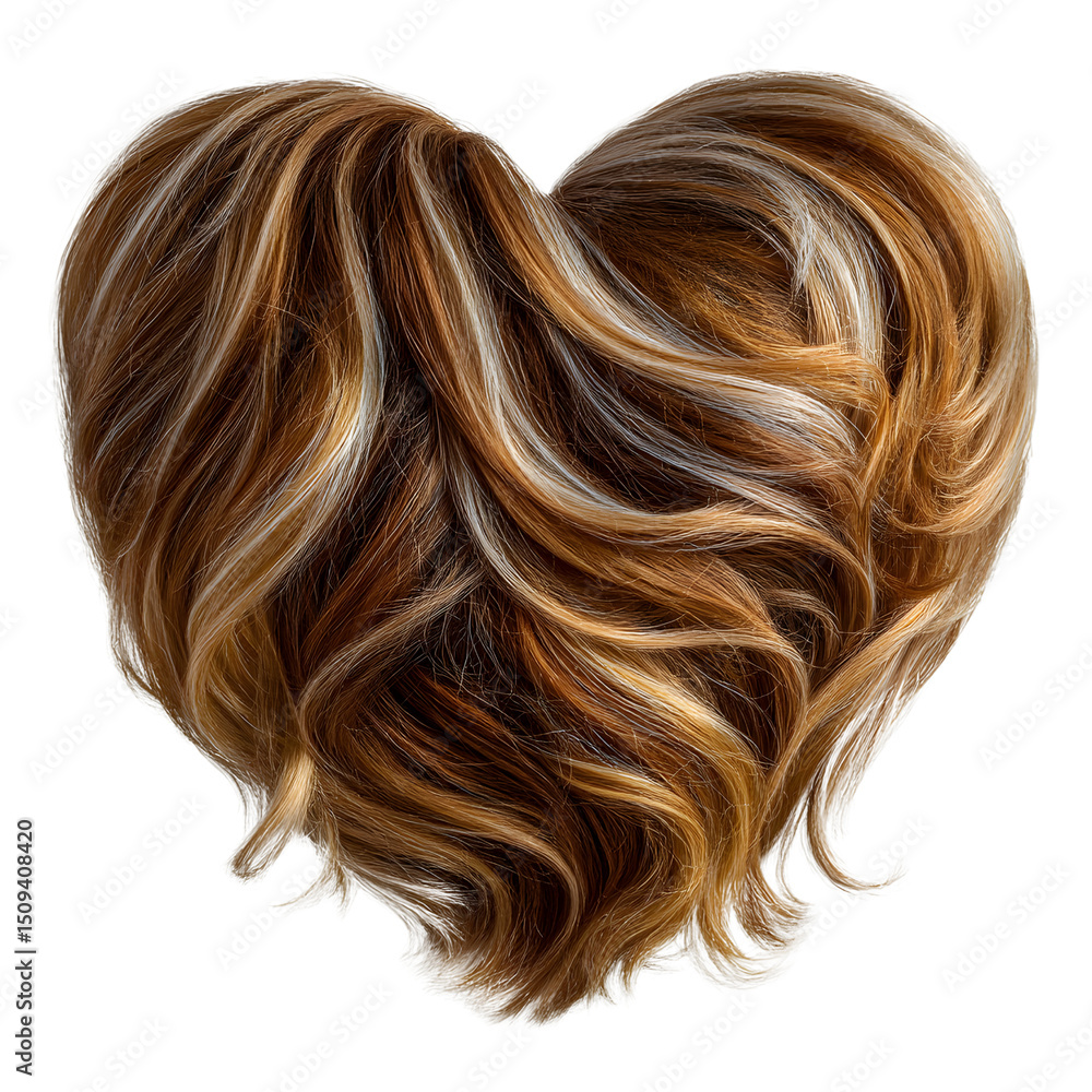Naklejka premium Heart shaped blonde and brown wavy hair isolated on transparent background, a symbol of love, beauty, and style for valentine's day