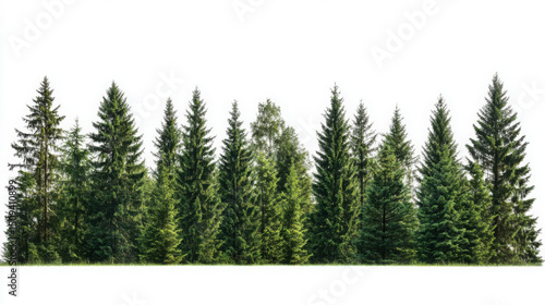  Cutout Tree Line: Mixed Coniferous and Deciduous Forest Isolated on White

