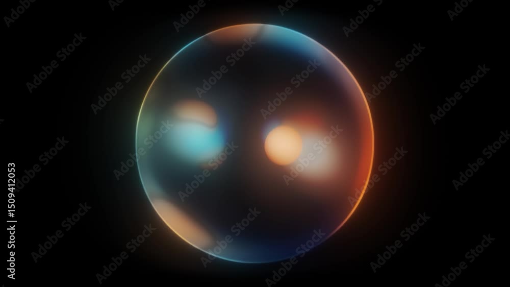looping animation of a transparent glass orb with glowing, colorful lights moving within, set against a dark background, perfect for adding a modern, dynamic touch to any project