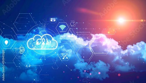 Cloud IoT Hexagon Network Background