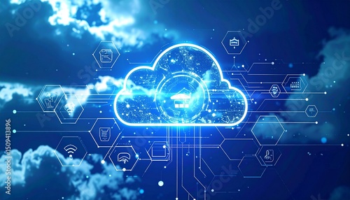 Cloud IoT Hexagon Network Background