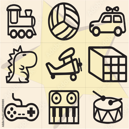 All kind of Doll N Toy vector Black and white set-3