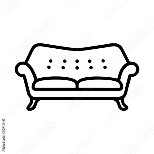 Outline design of a vintage Victorian sofa with tufted upholstery, icon, vector  