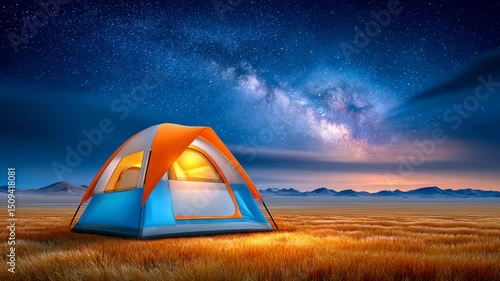 Wallpaper Mural A colorful tent under a starry night sky in a vast landscape. Torontodigital.ca