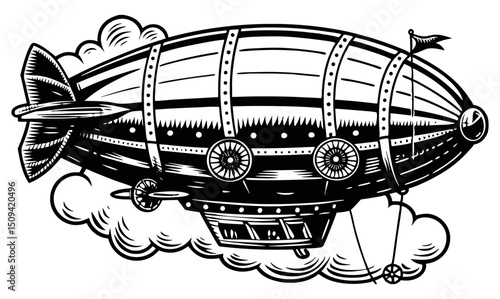 Vintage airship illustration in the sky.