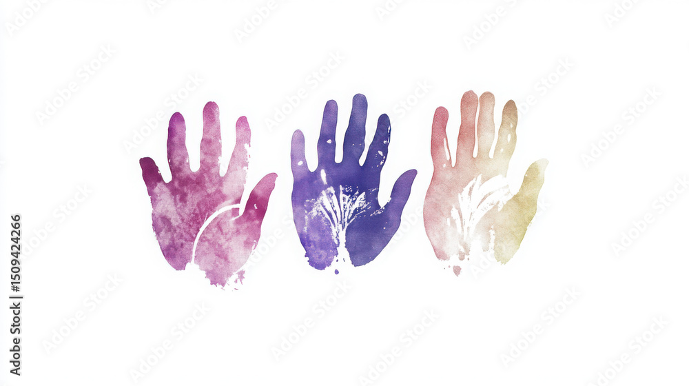 Obraz premium Multi-Coloured Handprints on White Background