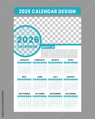 2026 Modern One Page Wall Calendar Design Template