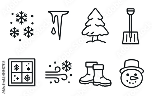 Winter and holiday silhouette icons set – festive, seasonal and snow-themed graphics