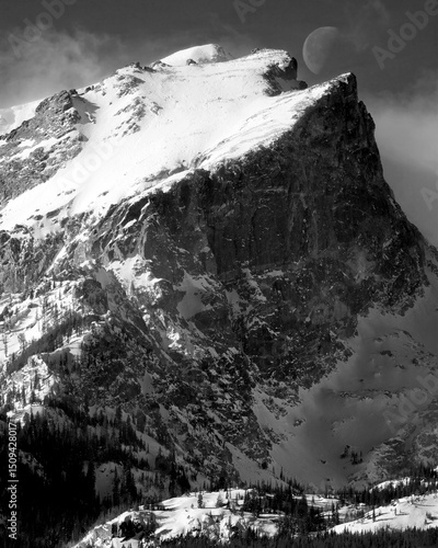 Canvas Print Hallett Peak and Moon 6691  Rocky Mountain National Park