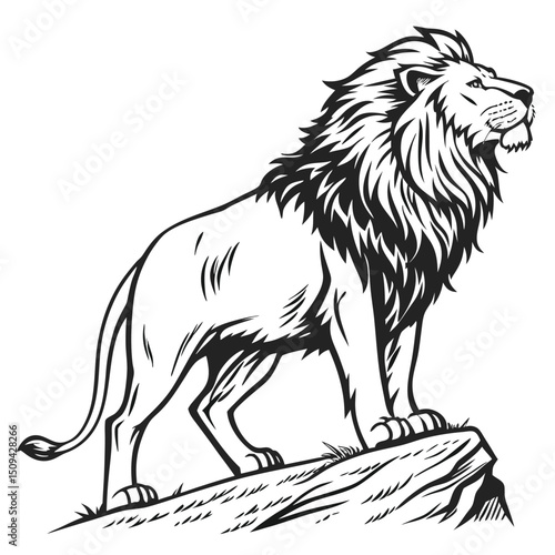 "Stylized Lion on Rock – Tribal King Animal Illustration"

